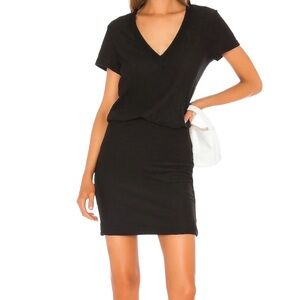 JAMES PERSE Black V-Neck Blouson Cotton Lycra Spandex Bodycon Dress Size S